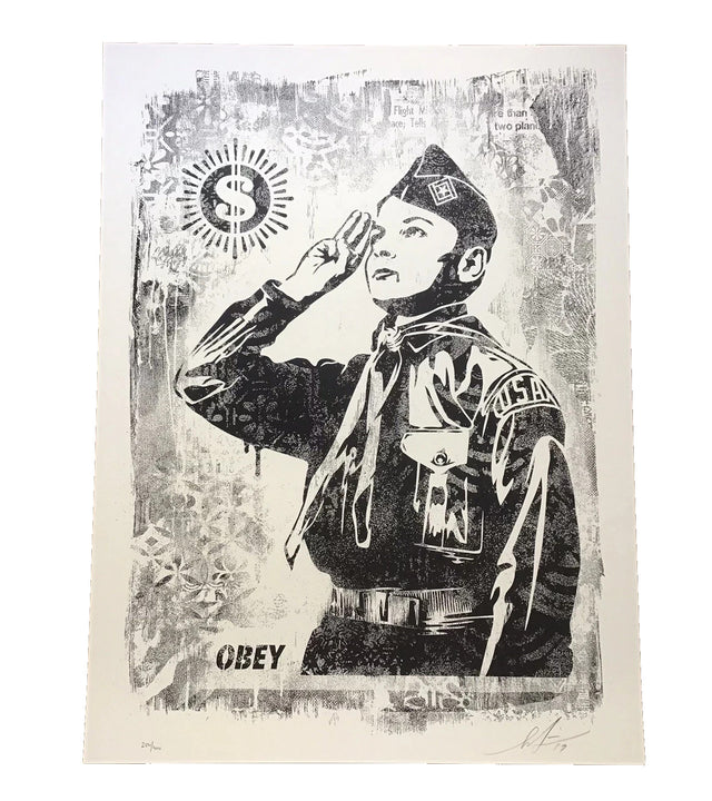 Shepard Fairey Peace Guard 2 2017 Signed 140/400 DAMAGED Stencil OBEY 18x24