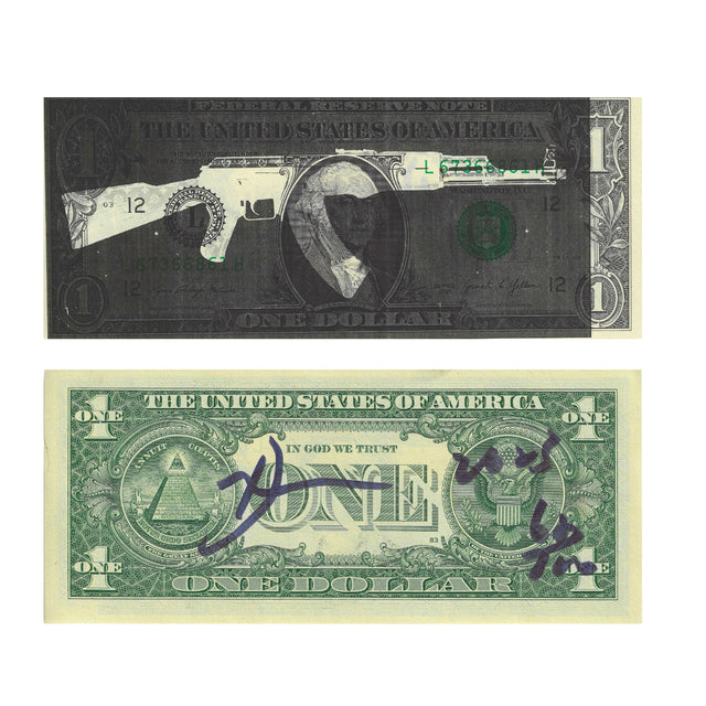 Death NYC Gun Dollar Bill Art Signed Numbered COA Black White Pop Street Art