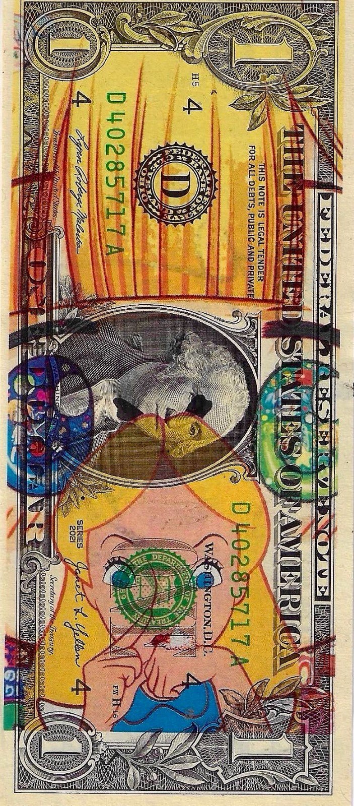 Death NYC –Alice In Wonderland Disney $1 Dollar Bill Signed & Numbered - Gauntlet Gallery