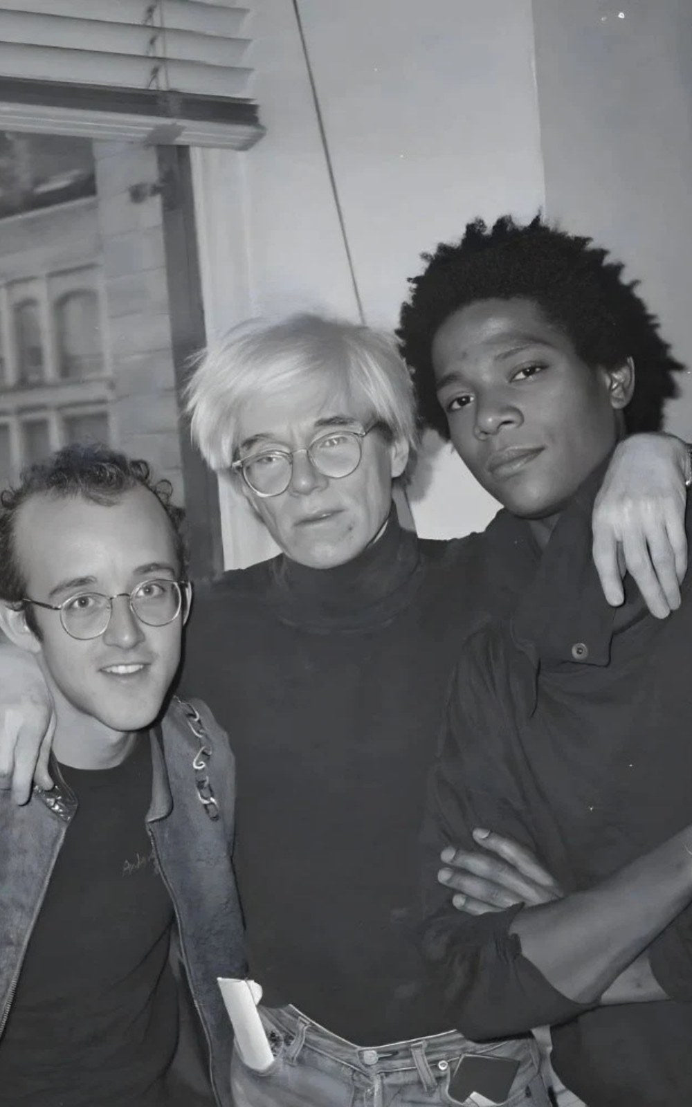 Keith Haring, Andy Warhol and Jean-Michel Basquiat photographed together in the 1980s