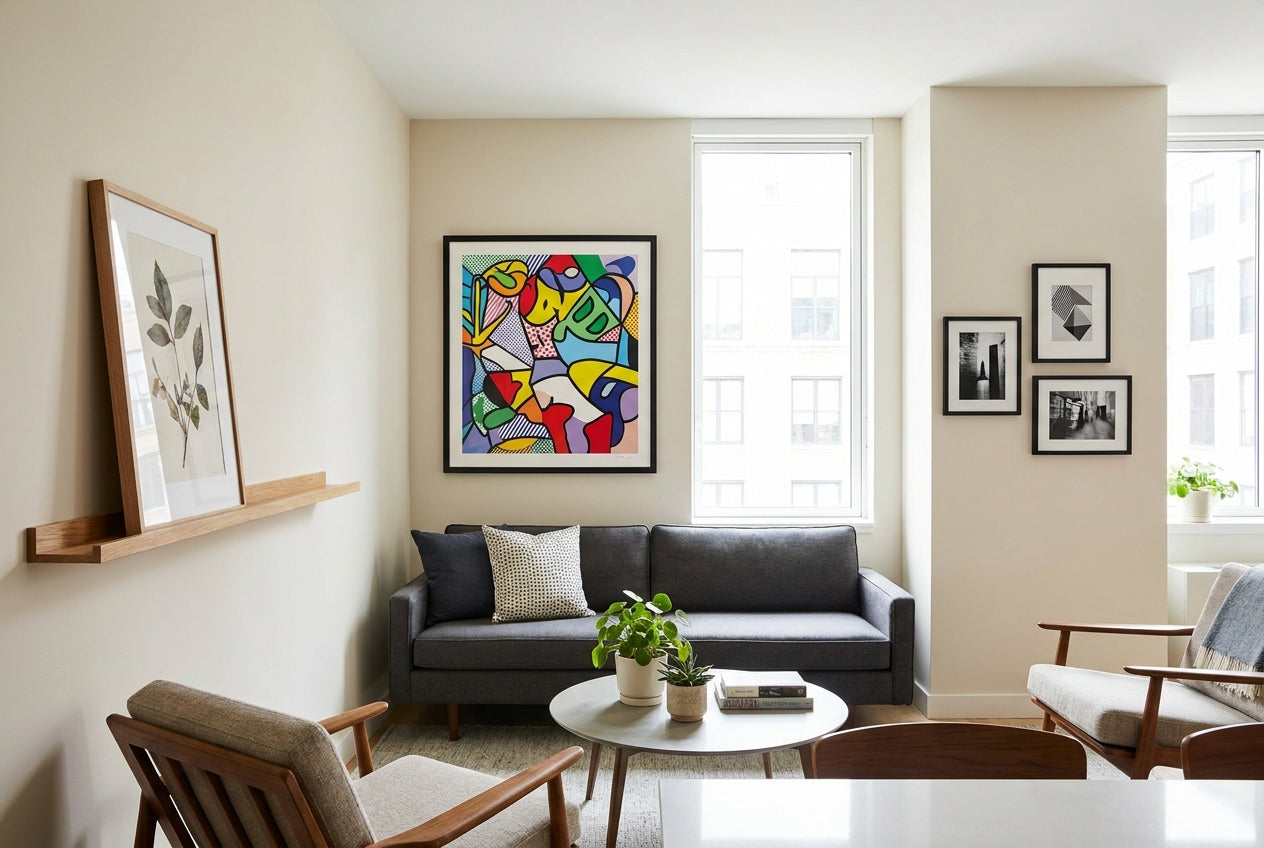 Stylish small apartment with well-chosen framed art | Gauntlet Gallery