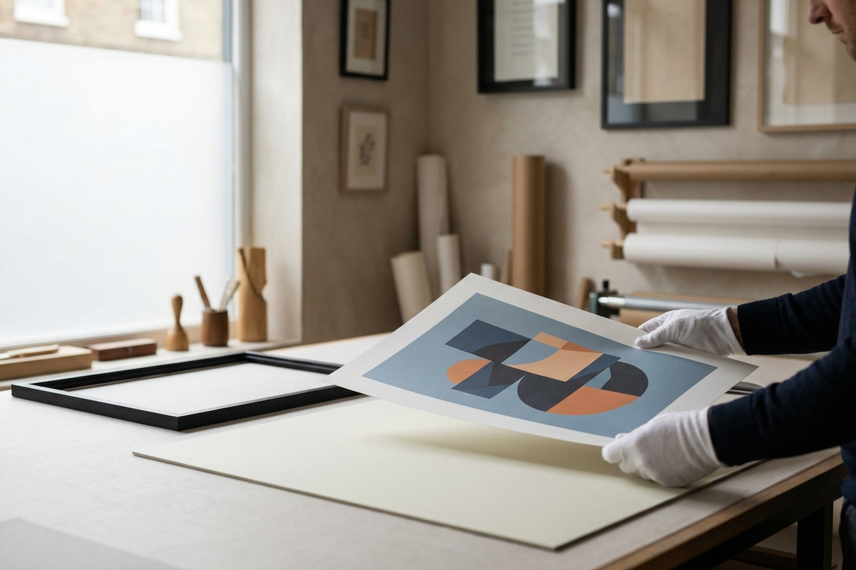 Editorial interior illustration for How to Frame and Light Street Art Prints at Home