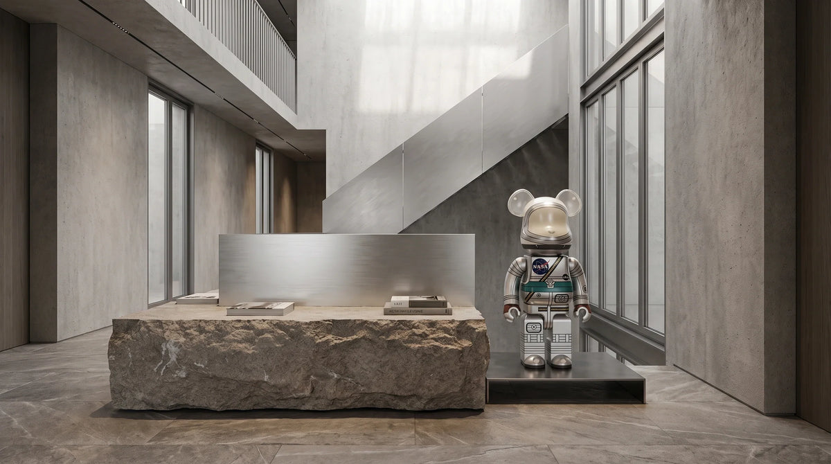 AI interior concept for be@rbrick at three scales: plan the display before buying