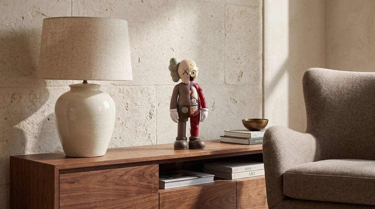 AI interior concept for brown or black kaws? choosing an object for the material palette