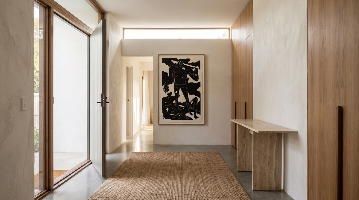 AI interior concept for an entryway art moment that works from the front door