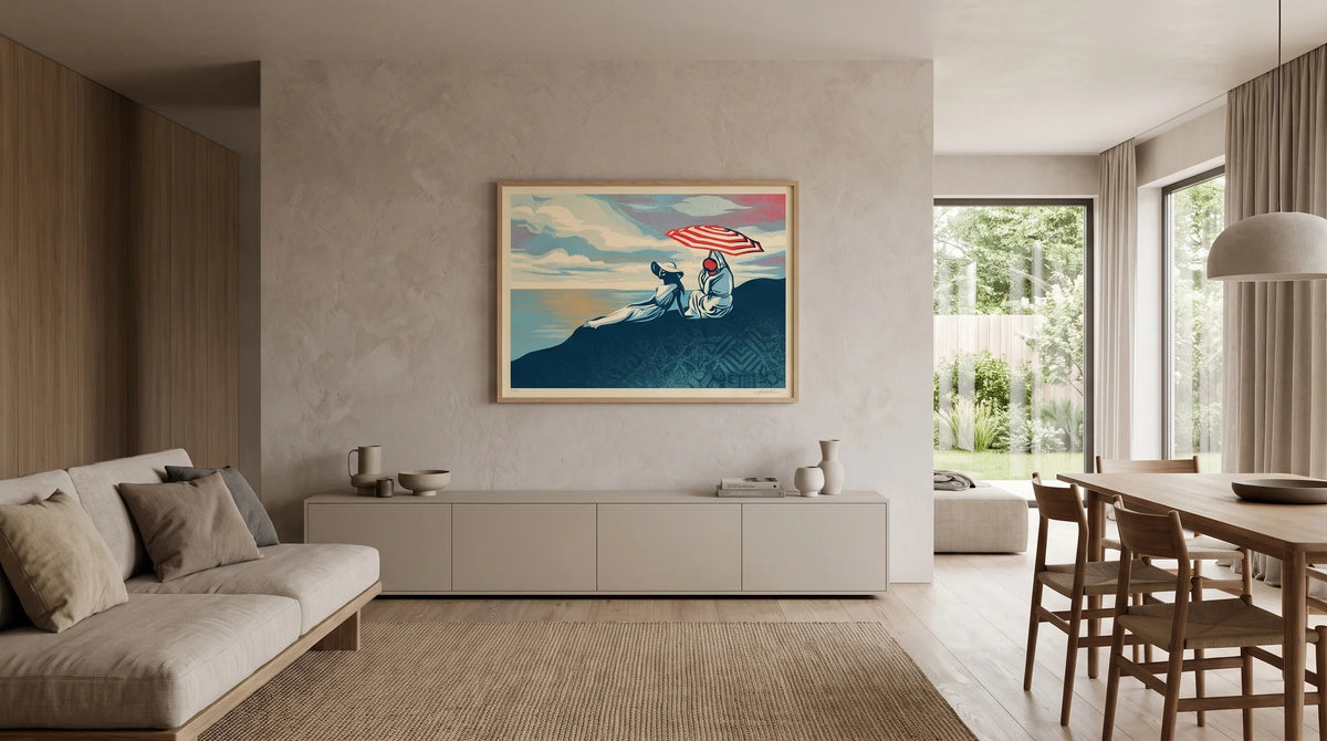Illustrative interior featuring Shepard Fairey Bliss at the Cliff's Edge