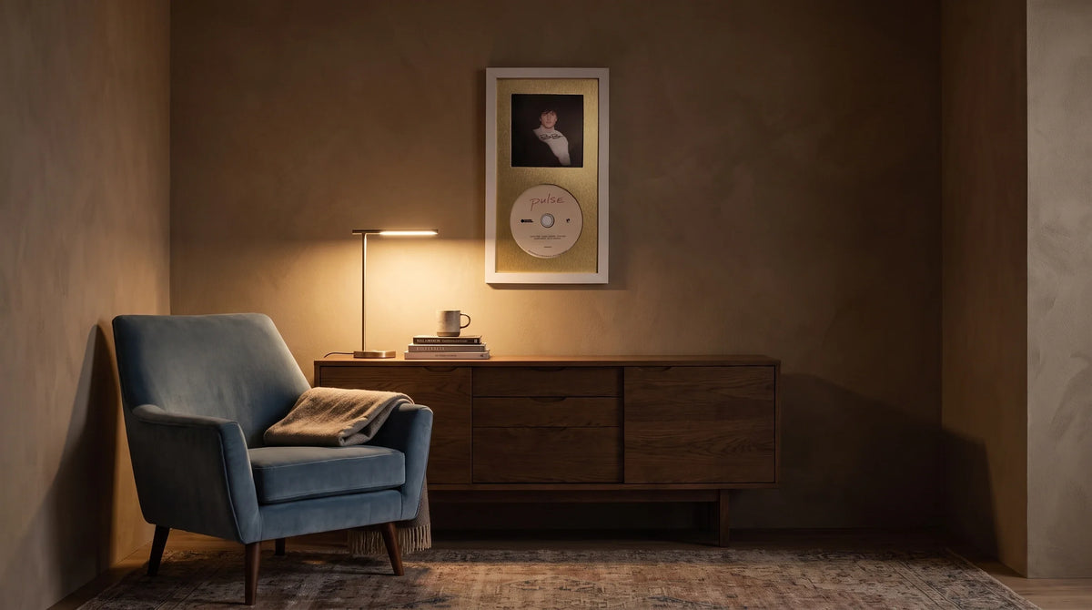 AI interior concept for a framed autograph display belongs in a designed room