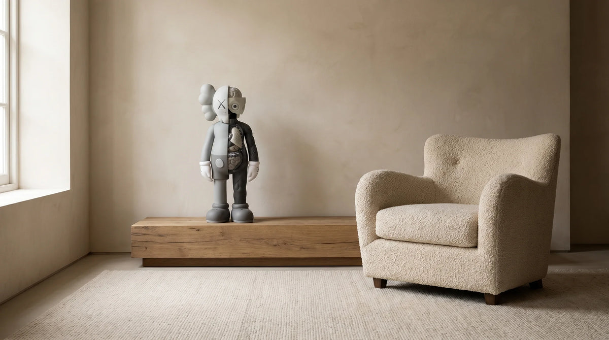 AI interior concept for kaws companion as sculpture in a grown-up living room