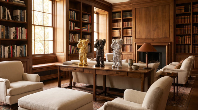 KAWS Holiday SPACE: Metallic Sculpture in a Warm Interior