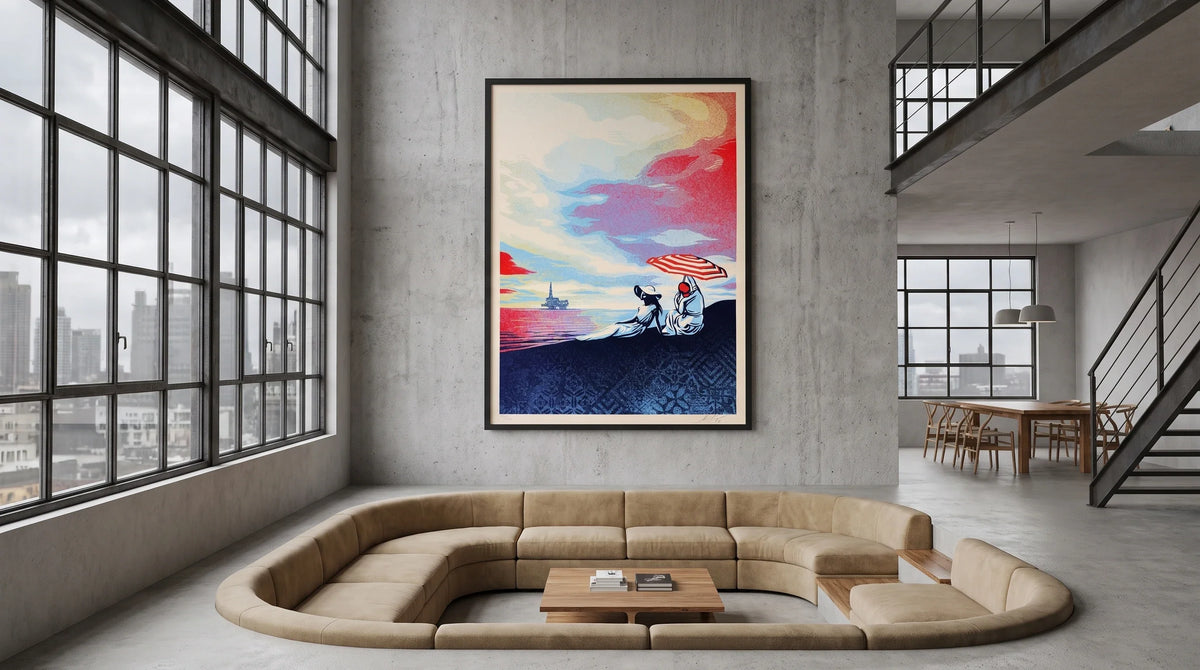 AI interior concept for how to place a large art print in an open-plan home