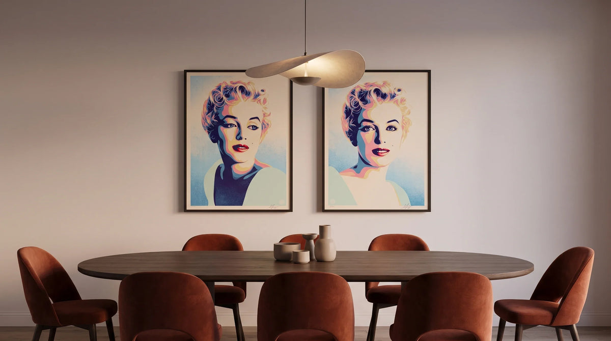 AI interior concept for a matched print pair without a predictable room