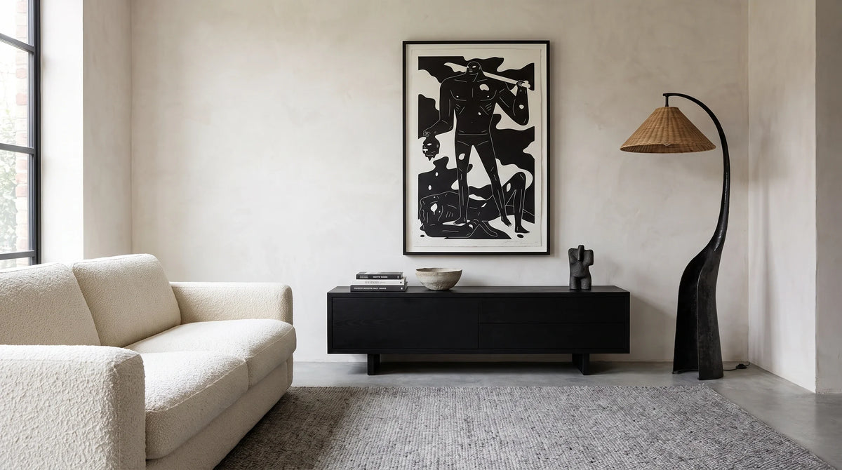 AI interior concept for a monochrome interior with more than one kind of contrast