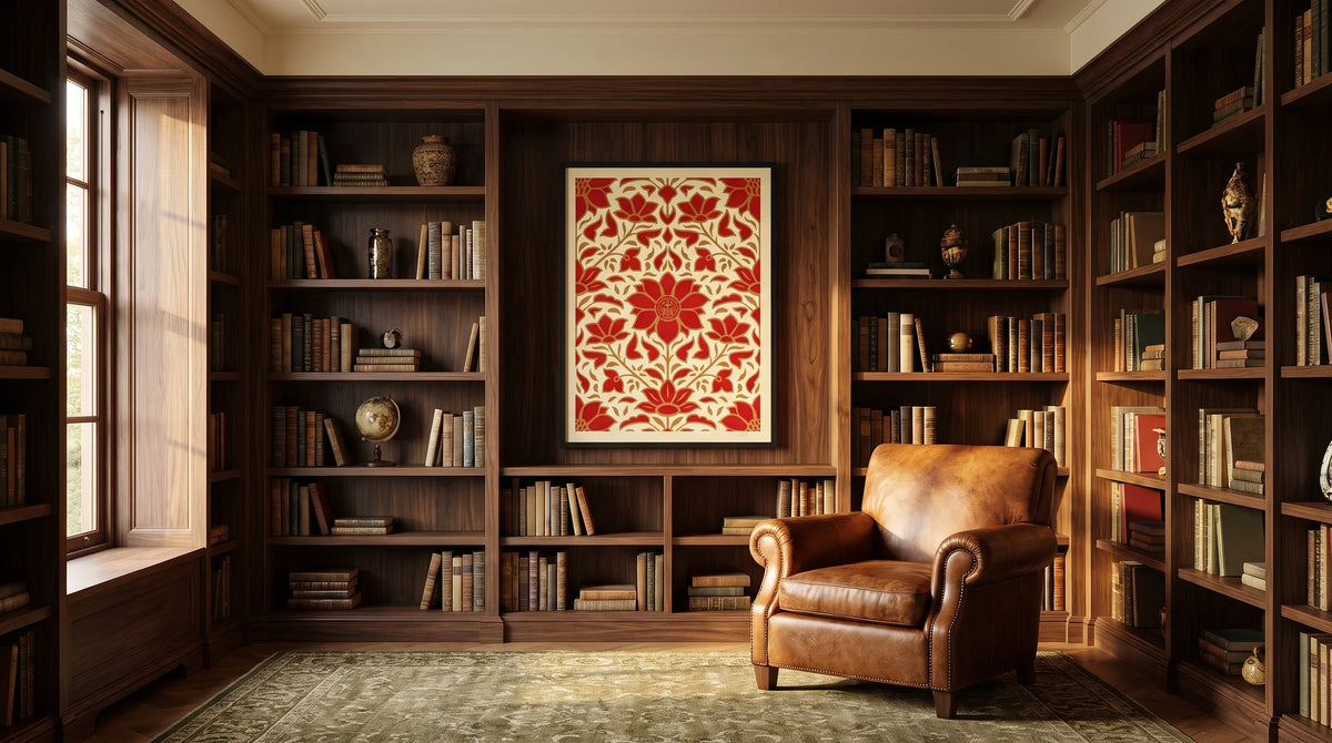 AI interior concept for designing with red art without making every accent red