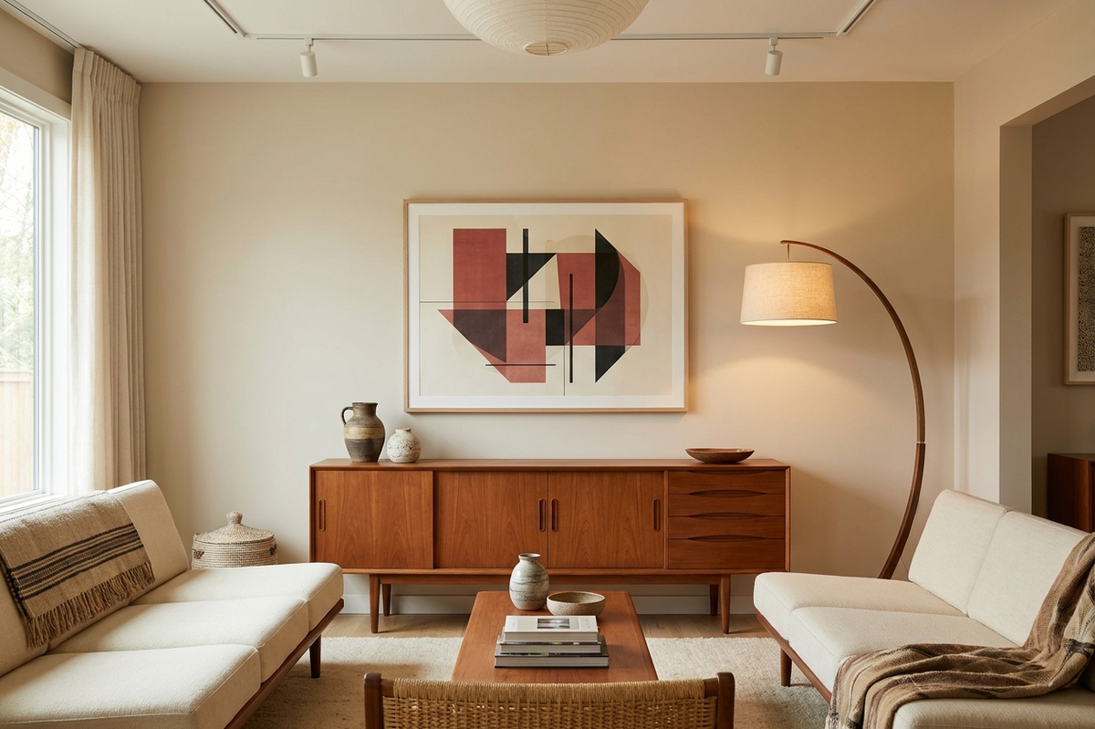Editorial interior illustration for Street Art Meets Mid-Century Modern: A Better Way to Mix Eras