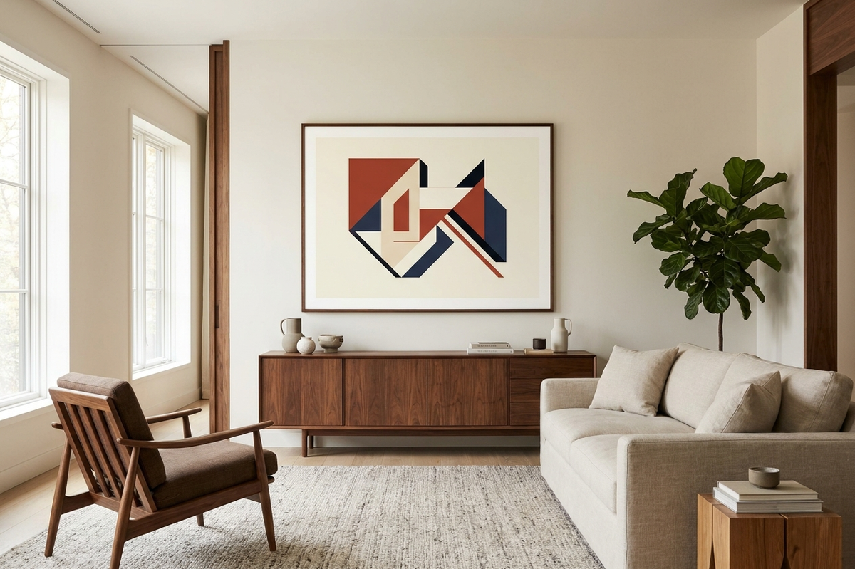 Editorial interior illustration for How to Style Shepard Fairey Prints in a Modern Home