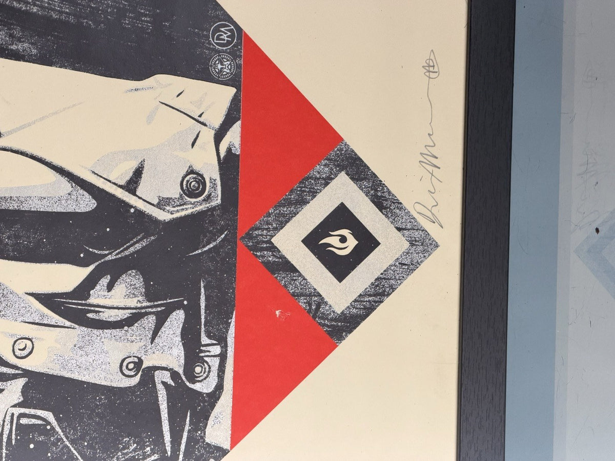 Catch a Fire (Red) — Dennis Morris x Fairey, framed 58/200, dual-signed detail