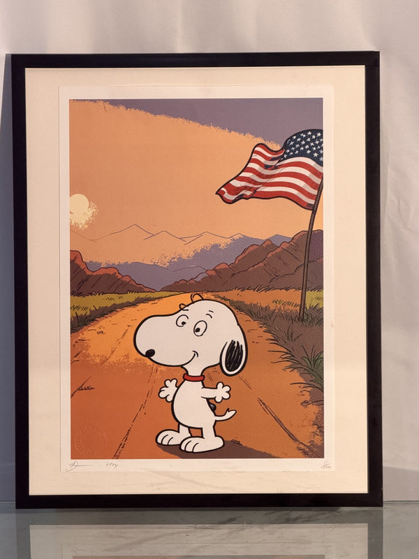 Death NYC Snoopy Desert Flag Signed Numbered COA FRAMED Peanuts Pop Art Litho