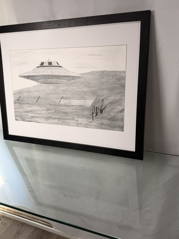 Bob Lazar Hand Signed Sport Model UFO Print Area 51 S-4 Framed 18x24
