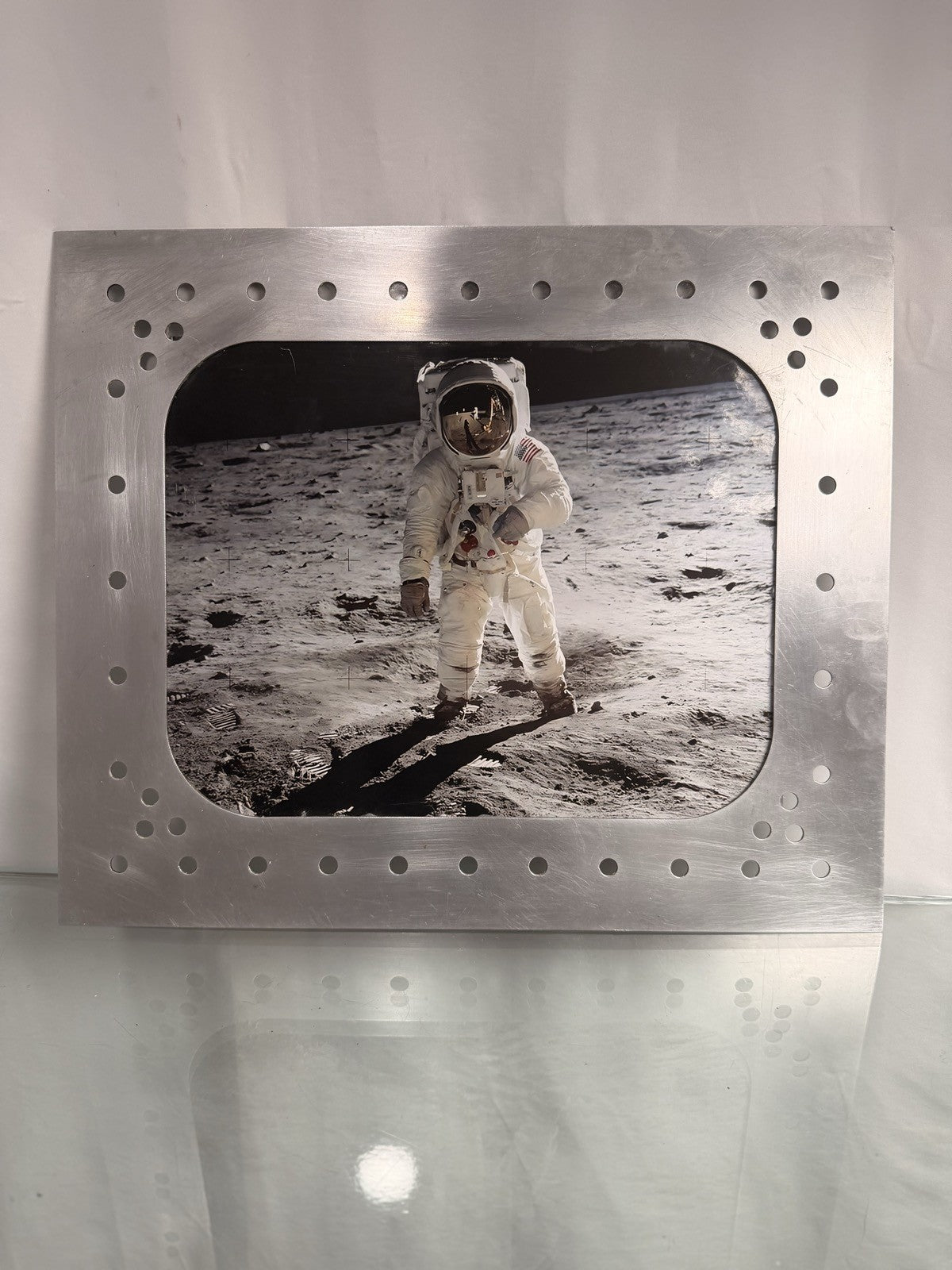 Apollo 11 Astronaut on the Moon NASA Photo Riveted Aluminum Spacecraft Frame