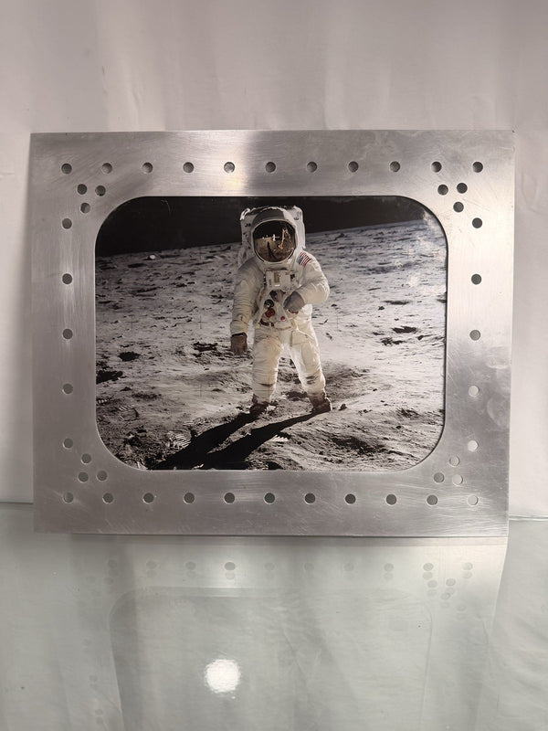 Apollo 11 Astronaut on the Moon NASA Photo Riveted Aluminum Spacecraft Frame