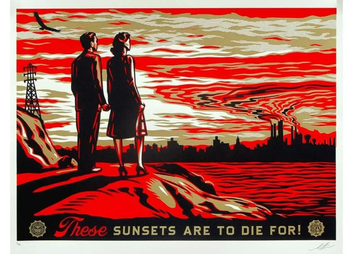 Shepard Fairey Signed "These Sunsets Are to Die For" Large Format Screen Print