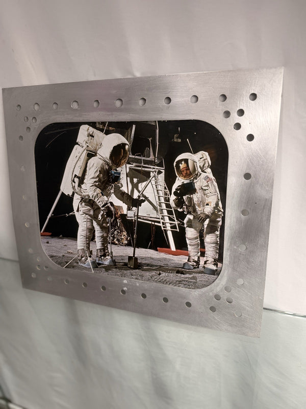 Apollo Astronauts on the Moon NASA Photo Riveted Aluminum Spacecraft Frame