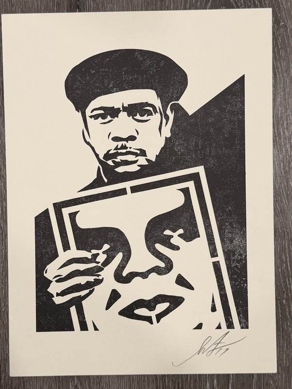 Shepard Fairey Signed OBEY Print 2017 Man in Beret Holding OBEY Icon Street Art