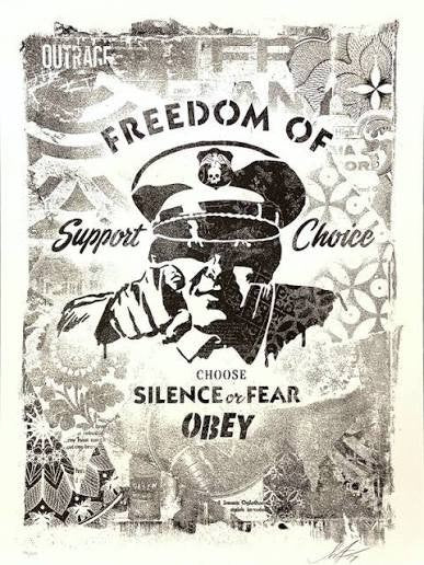 Shepard Fairey Freedom of Choice 2017 Signed 140/400 OBEY Damaged Stencil — listing photograph 1