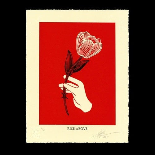Shepard Fairey Rise Above Barbwire Flower Red Signed Letterpress OBEY 2022 /250