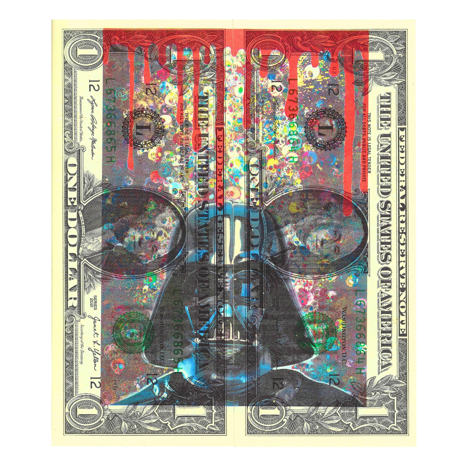 Death NYC Darth Vader Star Wars Dollar Bill Art Signed Two Bills Unframed — listing photograph 1