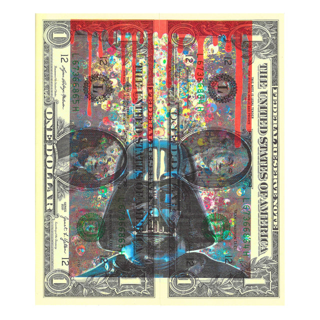 Death NYC Darth Vader Star Wars Dollar Bill Art Signed Two Bills COA Unframed