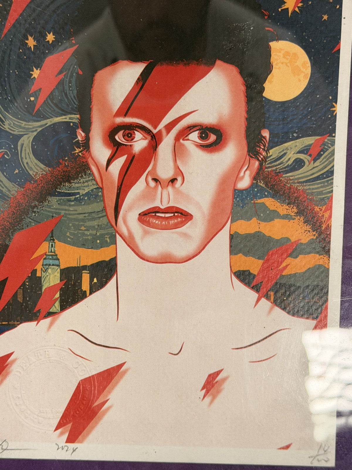 Framed David Bowie Aladdin Sane-Style Pop Art Print, Marked/Numbered