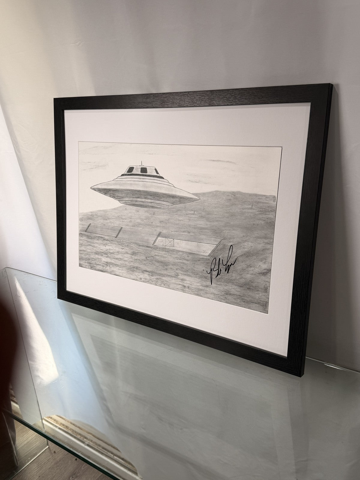 Bob Lazar Hand Signed Sport Model UFO Print Area 51 S-4 Framed 18x24