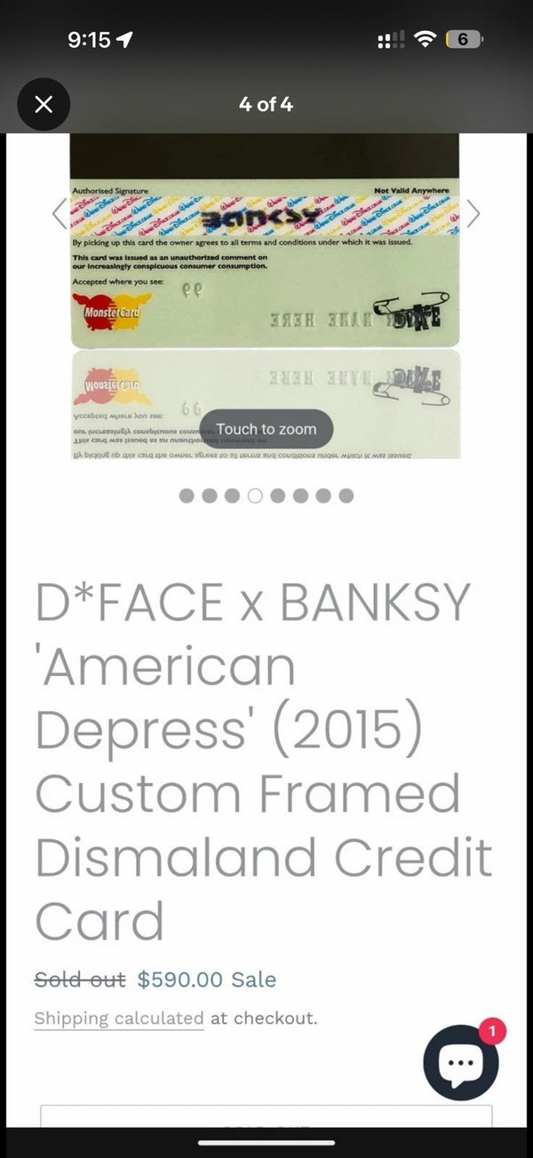 D*Face x Banksy "American Depress" Faux Credit Card Art, Dismaland 2015, Framed