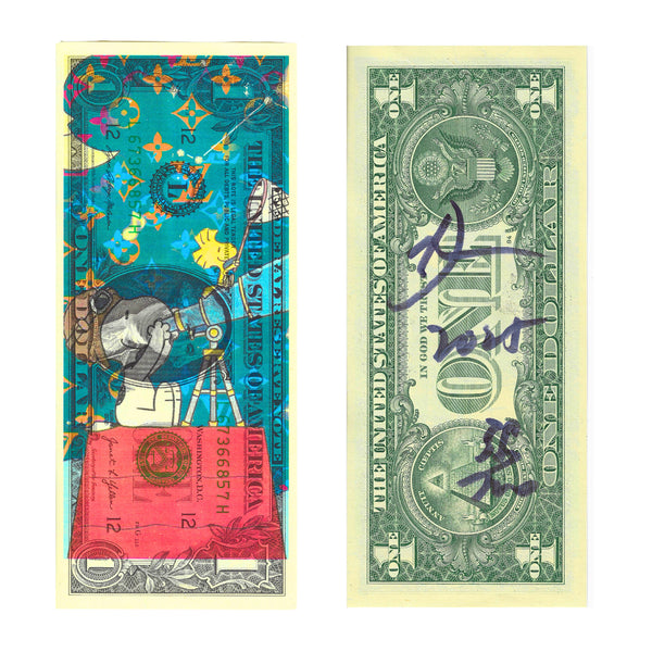 Death NYC Snoopy Woodstock Telescope LV Dollar Bill Art Signed Numbered COA