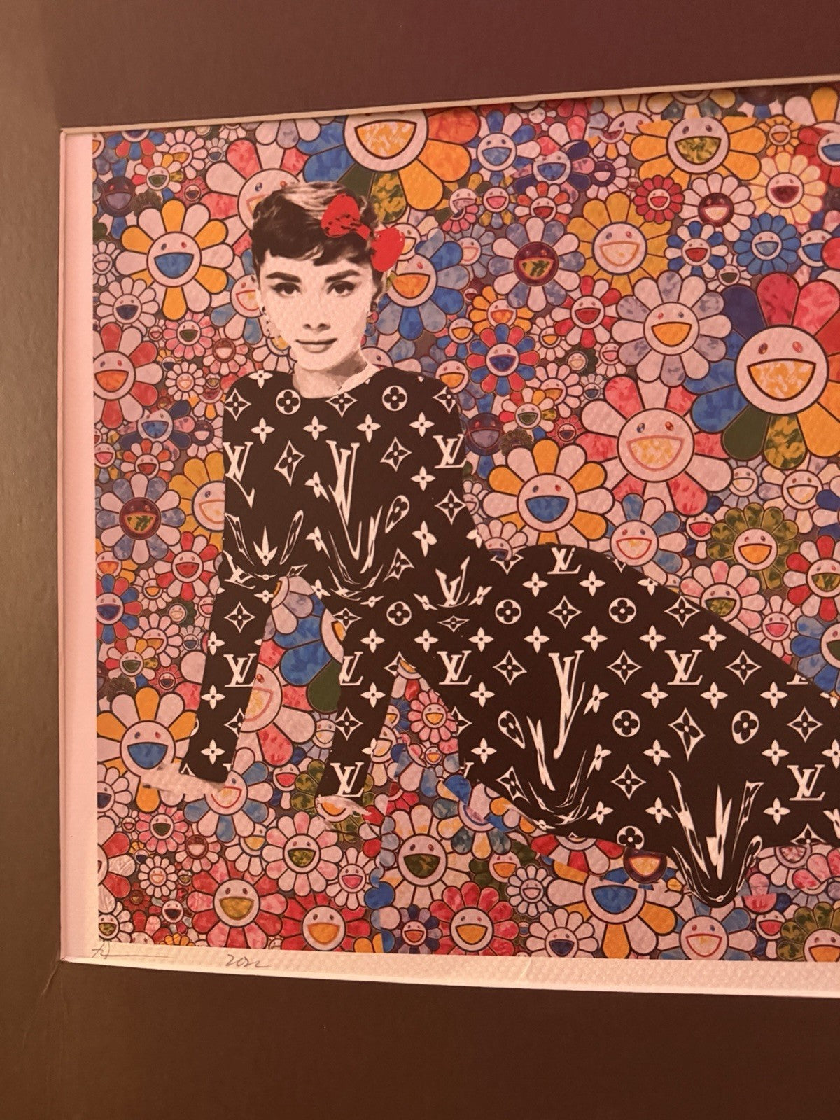 Death NYC Audrey Hepburn LV Murakami Flowers Signed 2020 Framed Pop Art