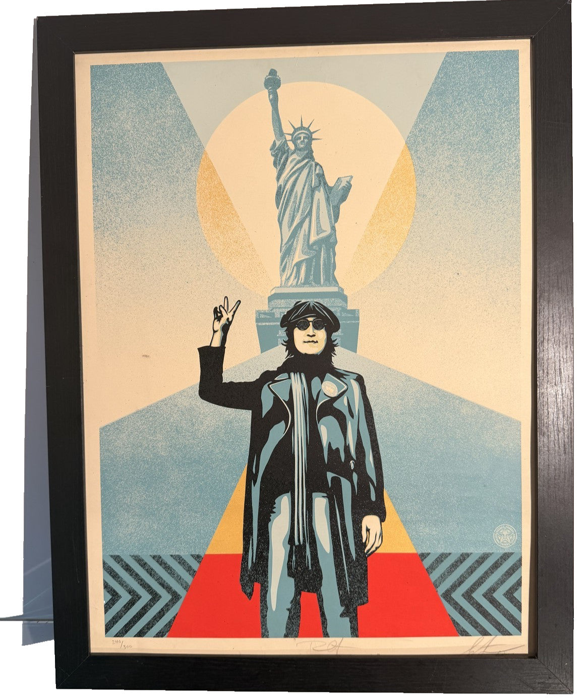 Shepard Fairey Lennon Peace and Liberty Blue Signed Numbered 240/300 Framed OBEY