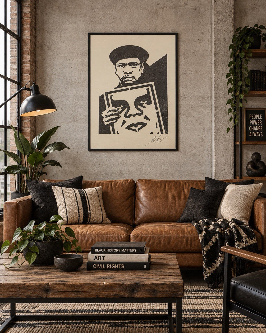Shepard Fairey Signed OBEY Print 2017 Man in Beret Holding OBEY Icon Sign