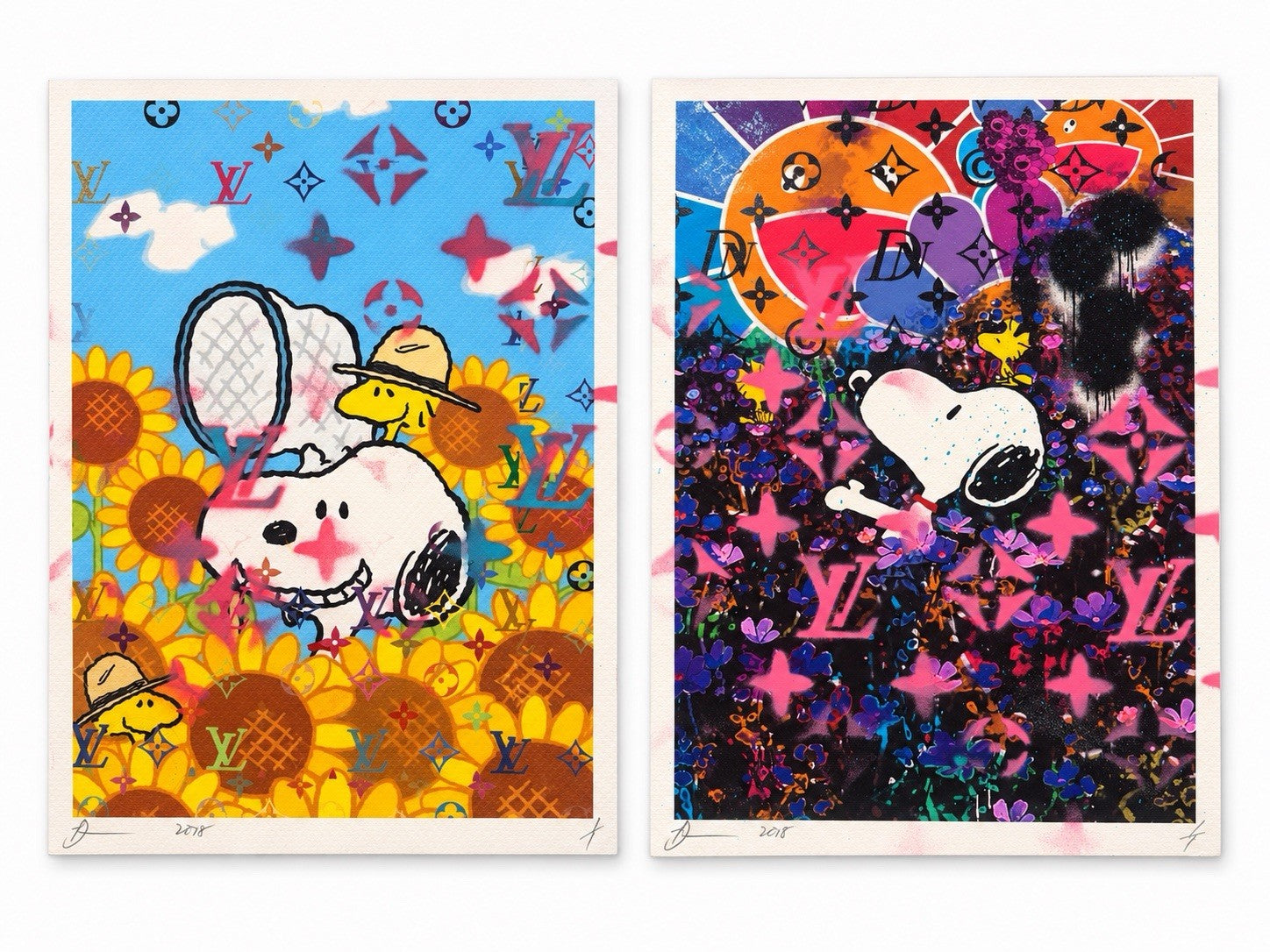 DEATH NYC Snoopy Woodstock Night & Day Diptych 1/1 Hand Sprayed Originals