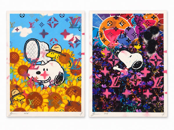 DEATH NYC Snoopy Woodstock Night & Day Diptych 1/1 Hand Sprayed Originals