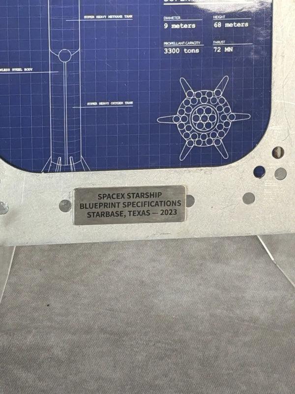 SpaceX Starship Blueprint Metal Display Panel - Starbase Texas 2023, 11x14