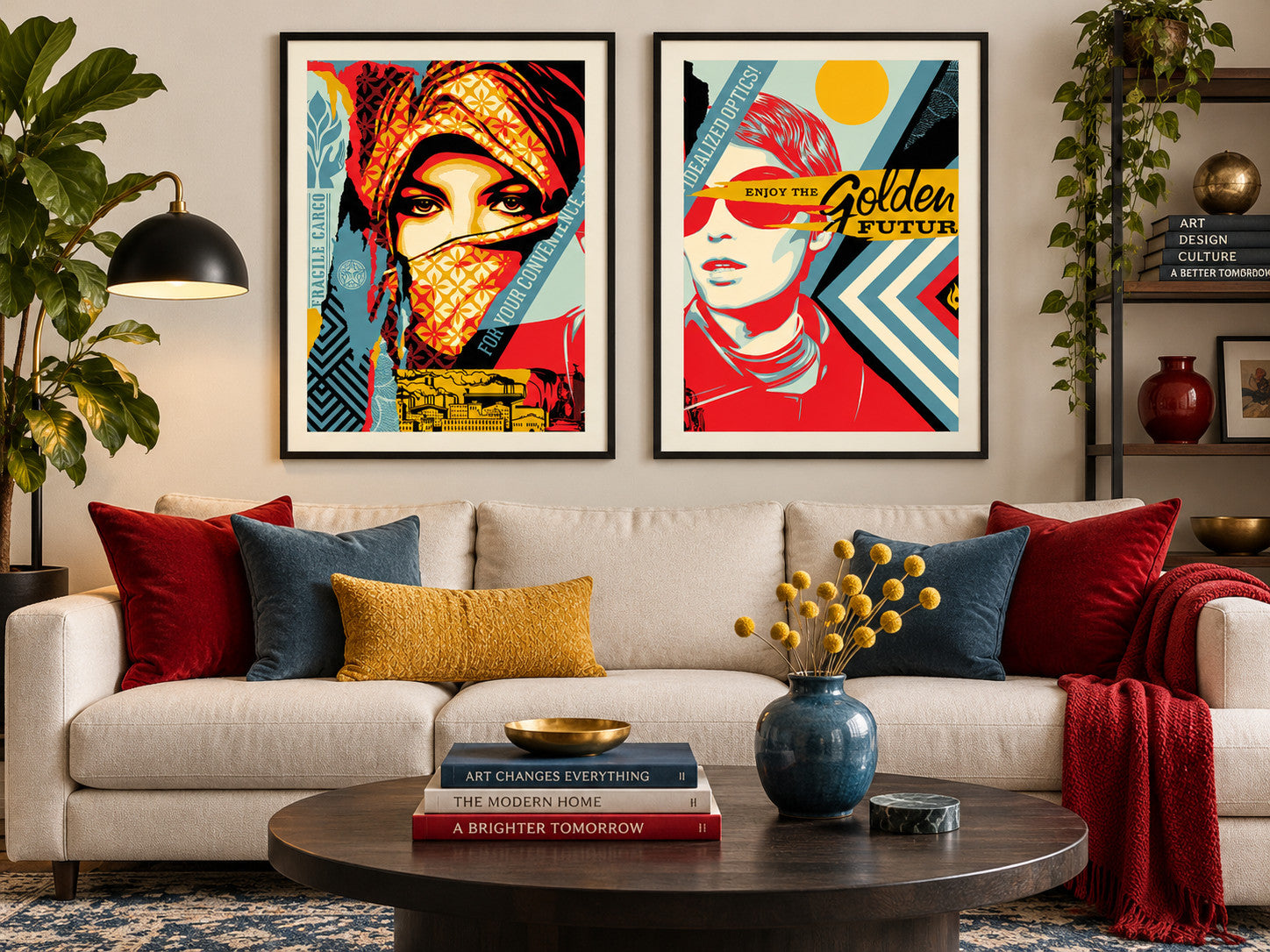 Shepard Fairey Golden Future for Some 2017 Signed Diptych Set 359/450 OBEY — listing photograph 2