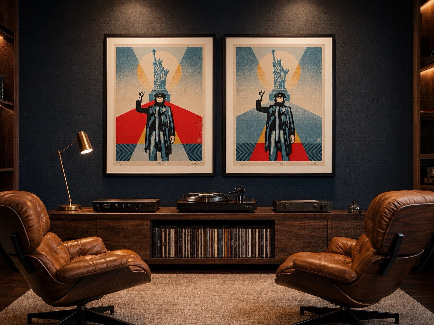 Shepard Fairey Bob Gruen John Lennon Peace Liberty Red Blue Set 108/300 Signed