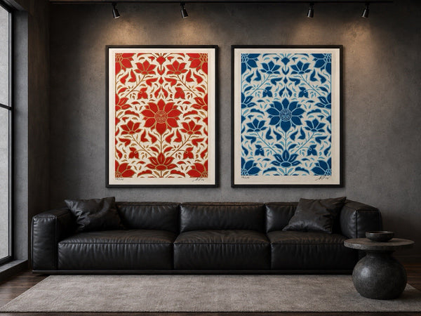 Shepard Fairey OBEY Deco Floral Pattern Red Blue Matching Set 118/275 Signed