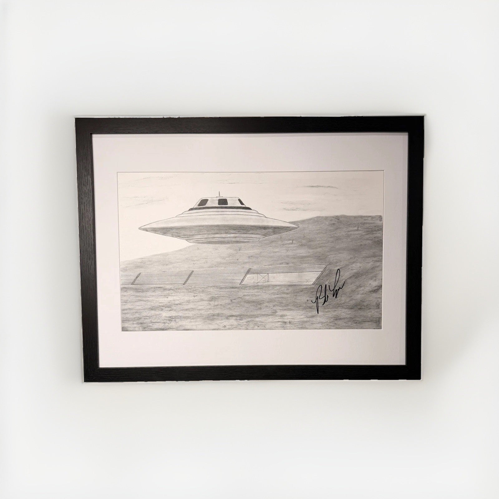 Bob Lazar Hand Signed Sport Model UFO Print Area 51 S-4 Framed 18x24