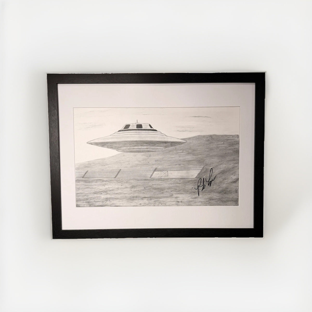 Bob Lazar Hand Signed Sport Model UFO Print Area 51 S-4 Framed 18x24