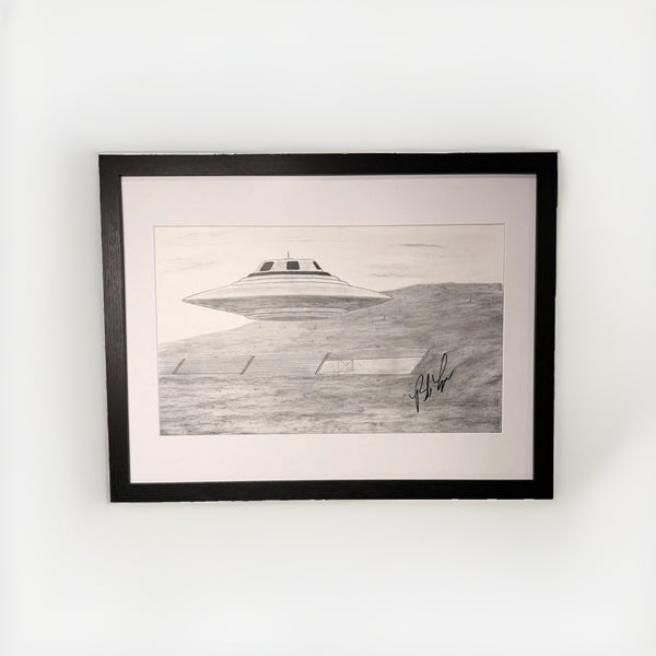 Bob Lazar Hand Signed Sport Model UFO Print Area 51 S-4 Framed 18x24