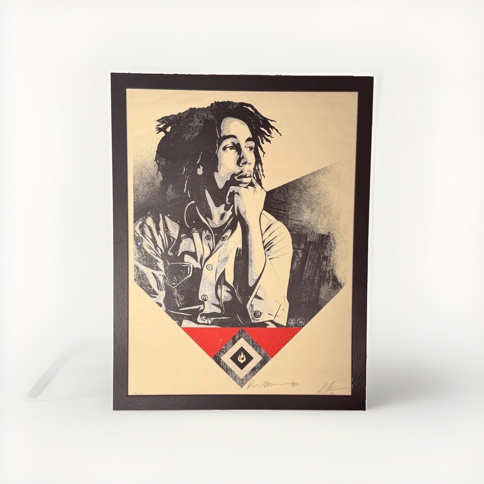 Shepard Fairey x Dennis Morris Bob Marley Catch a Fire Red Signed 58/200 Framed