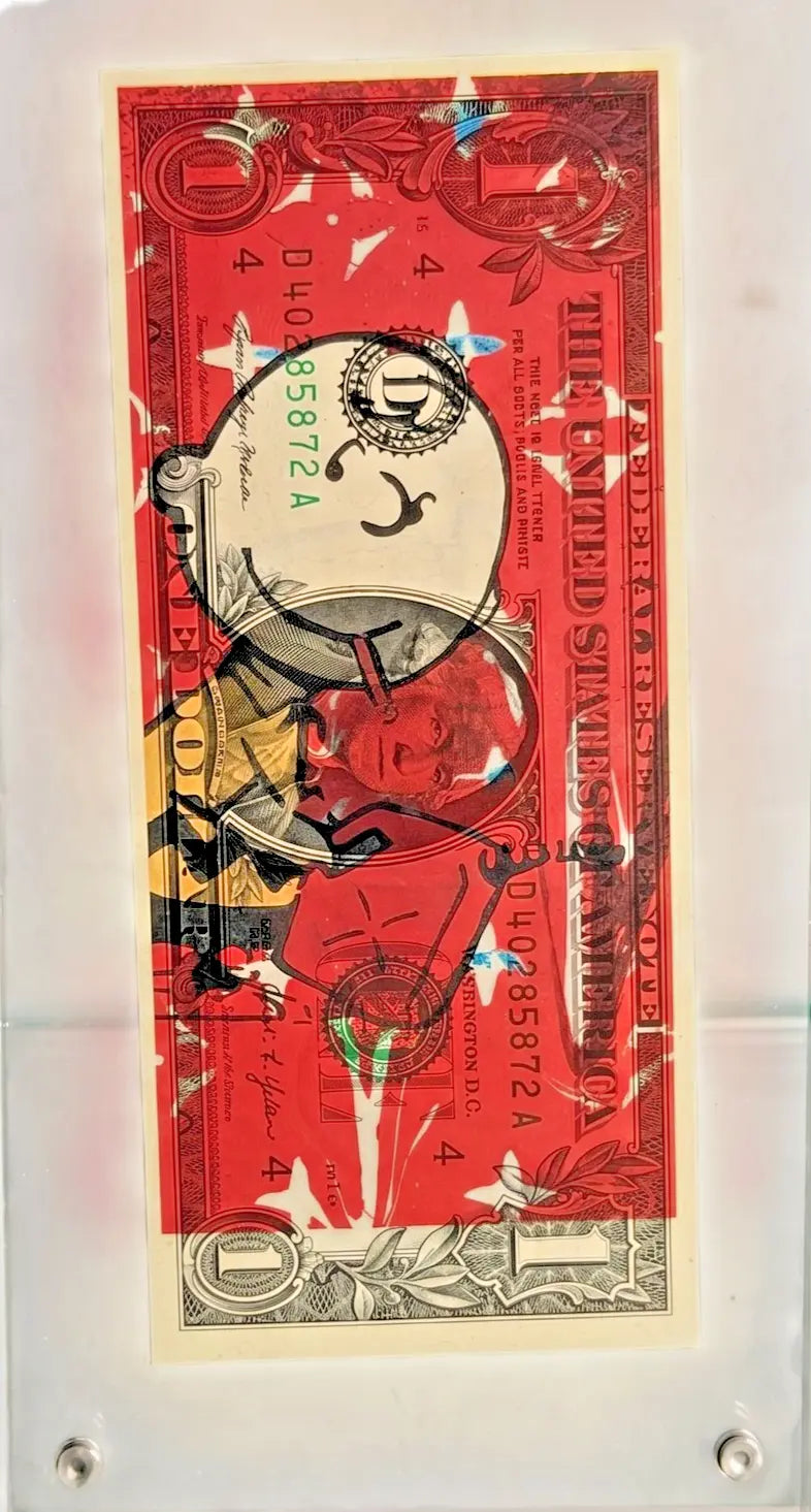 Charlie Brown Limited Edition Art on $1 Bill | Signed, Framed Print of 100