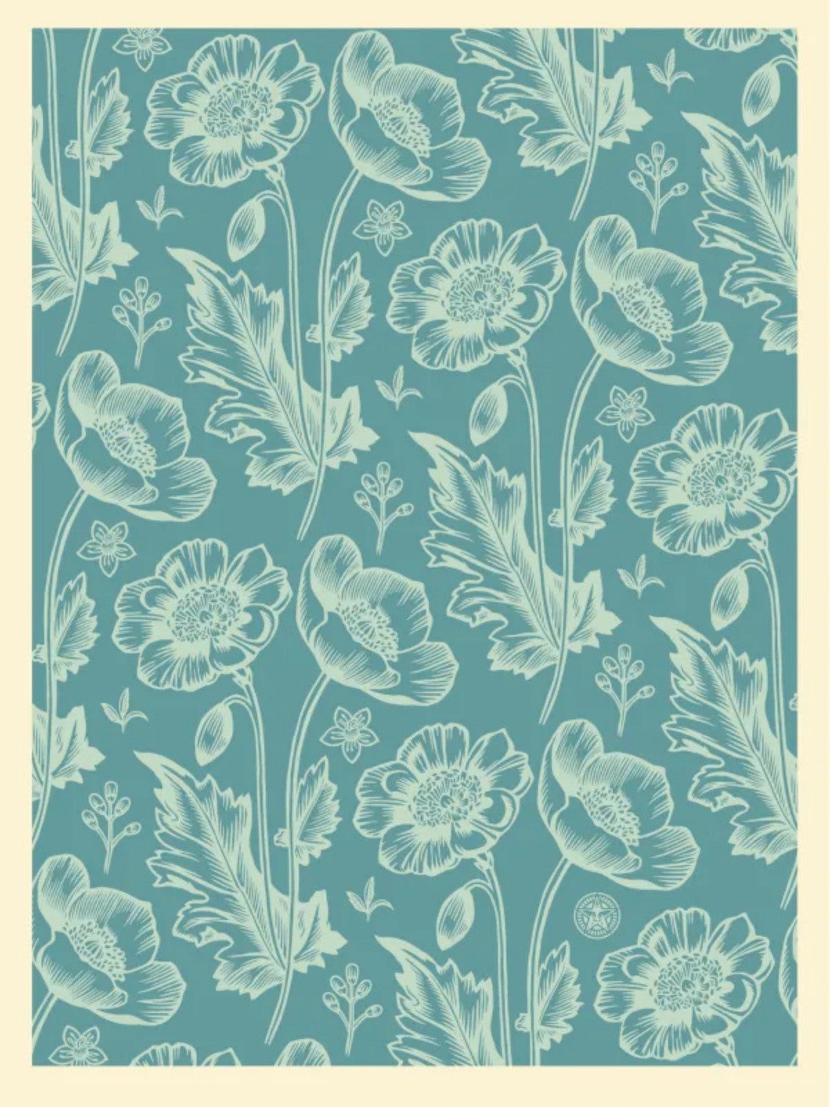 Shepard Fairey Deco Floral Pattern Teal Signed Numbered Screen Print OBEY